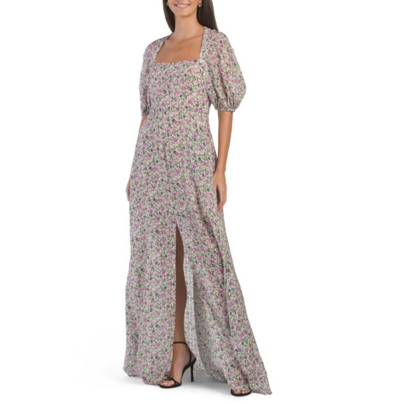 LELA ROSE Ivory Multi Made In Usa Floral Crepe Maxi Dress - Picture 1 of 2